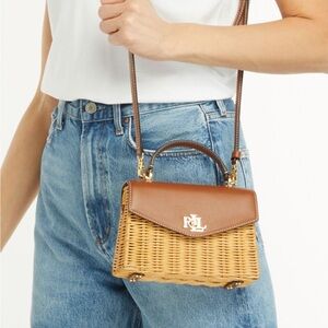 Polo by Ralph Lauren Brown Leather and Tan Woven Crossbody Bag
